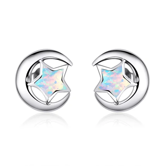 (image for) Pandora Style Opal Moon Stud Earrings - SCE816-A