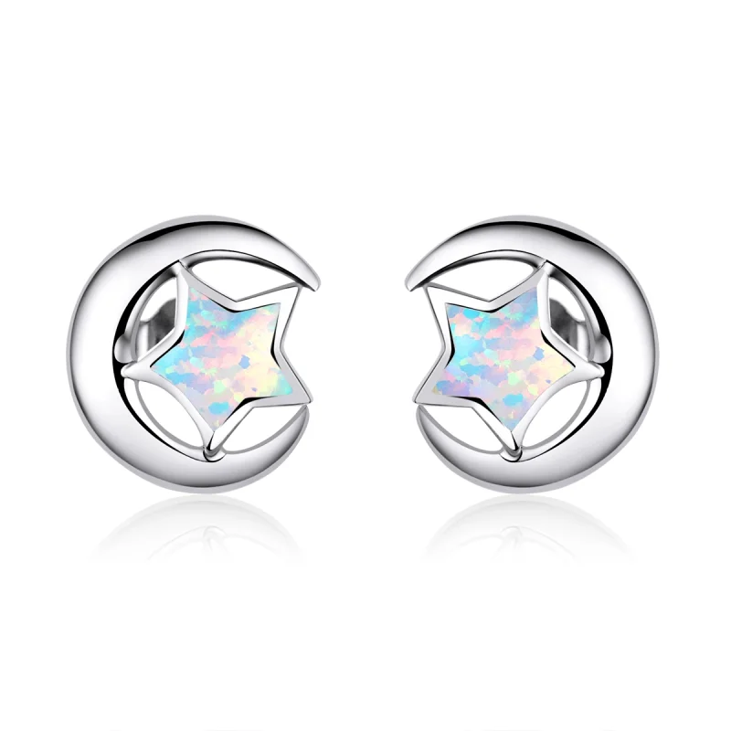 (image for) Pandora Style Opal Moon Stud Earrings - SCE816-A - Product Image
