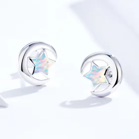 Pandora Style Opal Moon Stud Earrings - SCE816-A Pandora Style Opal Moon Stud Earrings - SCE816-A
