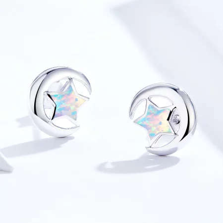 Pandora Style Opal Moon Stud Earrings - SCE816-A