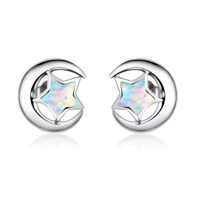 Pandora Style Opal Moon Stud Earrings - SCE816-A Pandora Style Opal Moon Stud Earrings - SCE816-A