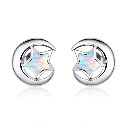 Pandora Style Opal Moon Stud Earrings - SCE816-A