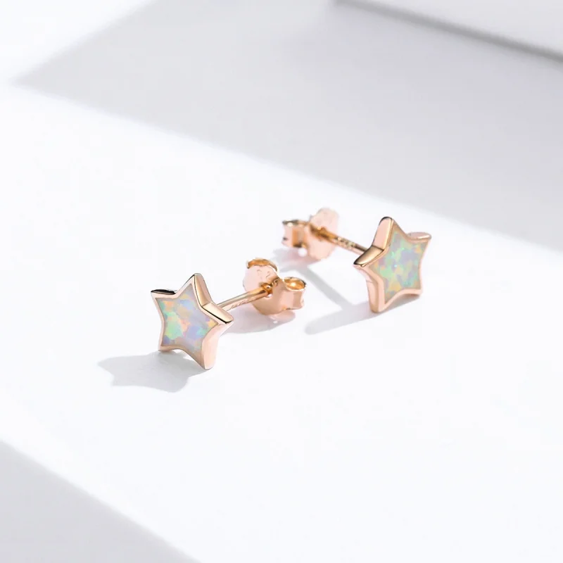 (image for) Pandora Style Opal Pentagram Stud Earrings - SCE674 - View 4