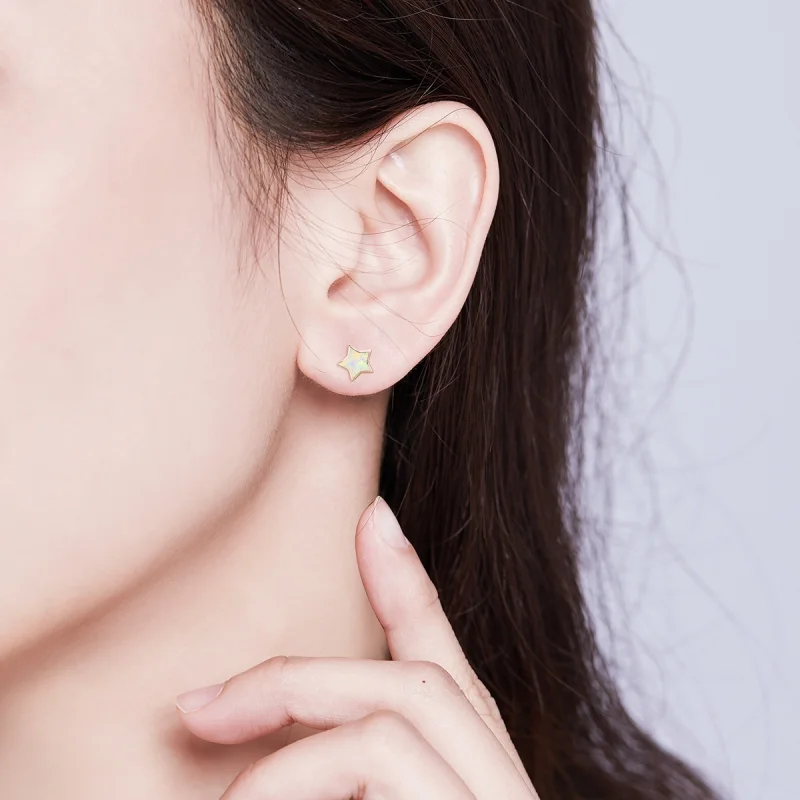 (image for) Pandora Style Opal Pentagram Stud Earrings - SCE674 - View 5