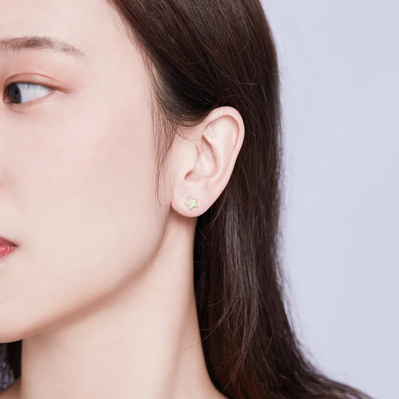 (image for) Pandora Style Opal Pentagram Stud Earrings - SCE674 - View 6