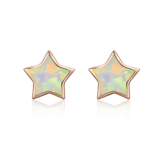 Pandora Style Opal Pentagram Stud Earrings - SCE674