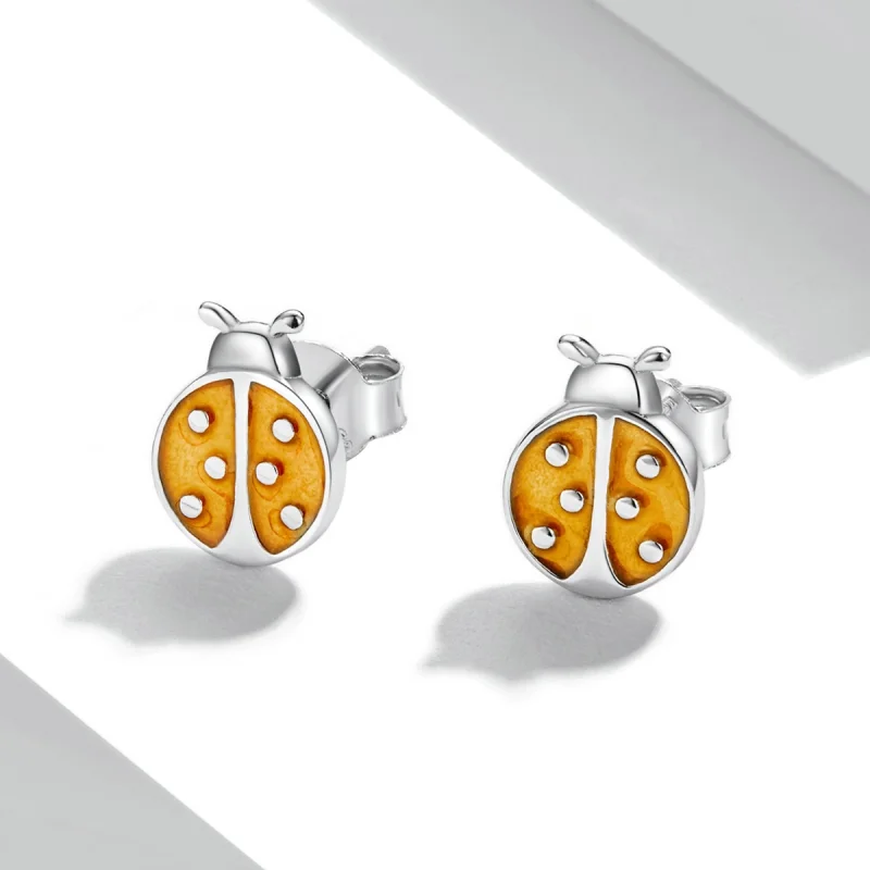 (image for) Pandora Style Orange Ladybug Stud Earrings - SCE1345 - View 2
