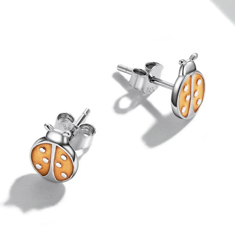 (image for) Pandora Style Orange Ladybug Stud Earrings - SCE1345 - View 4