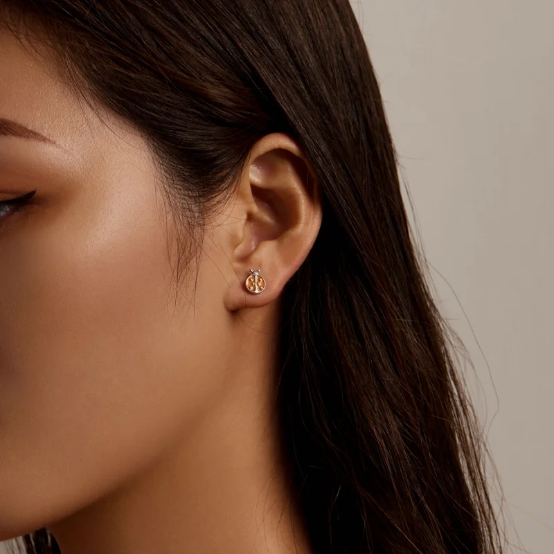 (image for) Pandora Style Orange Ladybug Stud Earrings - SCE1345 - View 5