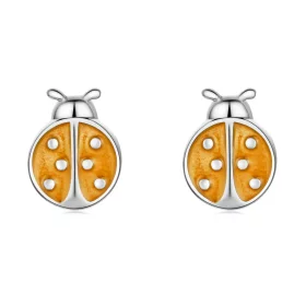 Pandora Style Orange Ladybug Stud Earrings - SCE1345