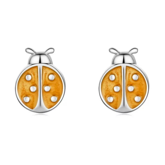 Pandora Style Orange Ladybug Stud Earrings - SCE1345