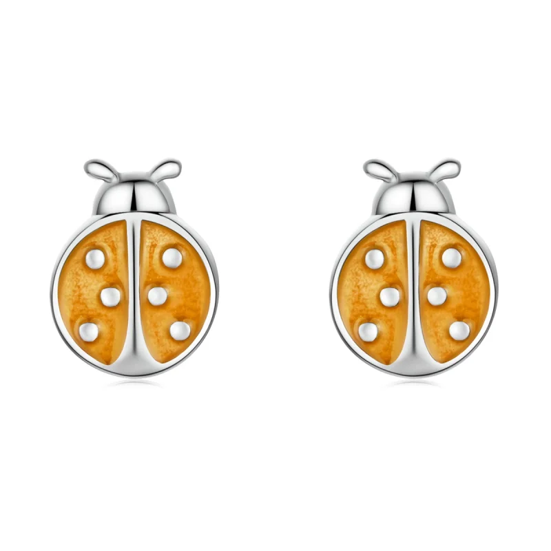 (image for) Pandora Style Orange Ladybug Stud Earrings - SCE1345 - Product Image