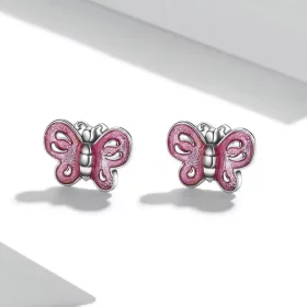 Pandora Style Pink Butterfly Stud Earrings - SCE1344 Pandora Style Pink Butterfly Stud Earrings - SCE1344