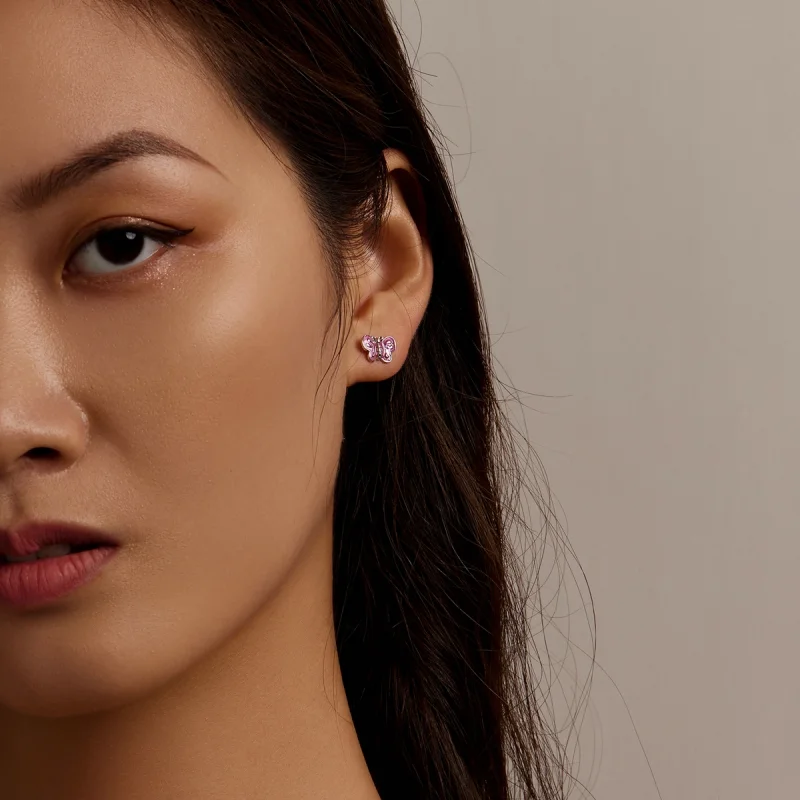 (image for) Pandora Style Pink Butterfly Stud Earrings - SCE1344 - View 6