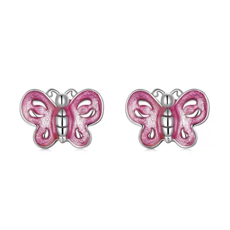 Pandora Style Pink Butterfly Stud Earrings - SCE1344