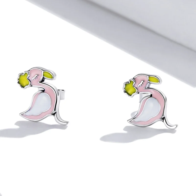 (image for) Pandora Style Pink Flamingo Stud Earrings - SCE1276 - View 2