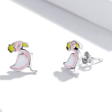 Pandora Style Pink Flamingo Stud Earrings - SCE1276