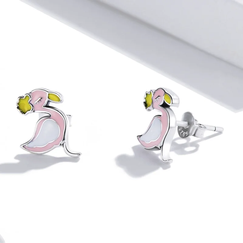 (image for) Pandora Style Pink Flamingo Stud Earrings - SCE1276 - View 4