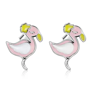 Pandora Style Pink Flamingo Stud Earrings - SCE1276 (image for) Pandora Style Pink Flamingo Stud Earrings - SCE1276