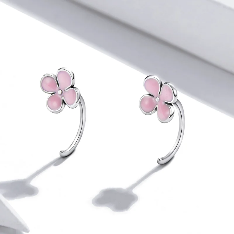 (image for) Pandora Style Pink Flowers Stud Earrings - SCE1286 - View 2
