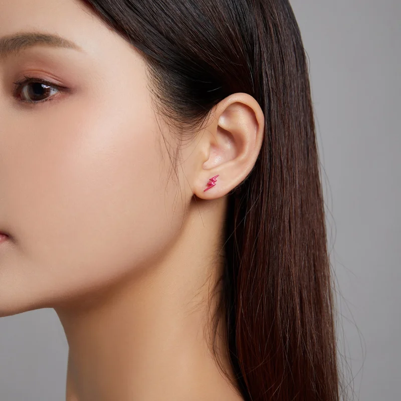 (image for) Pandora Style Pink Lightning Stud Earrings - SCE1236 - View 3