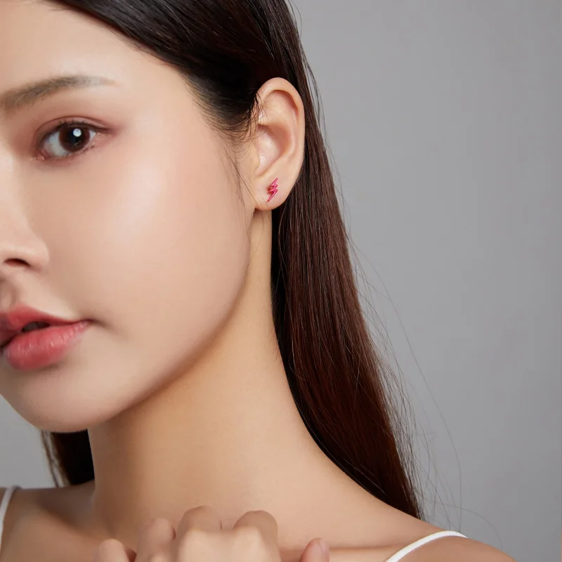 (image for) Pandora Style Pink Lightning Stud Earrings - SCE1236 - View 4