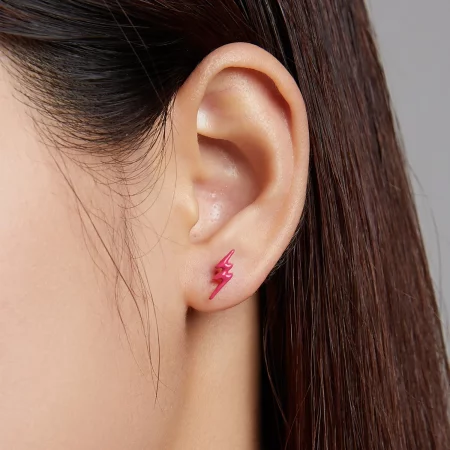 Pandora Style Pink Lightning Stud Earrings - SCE1236