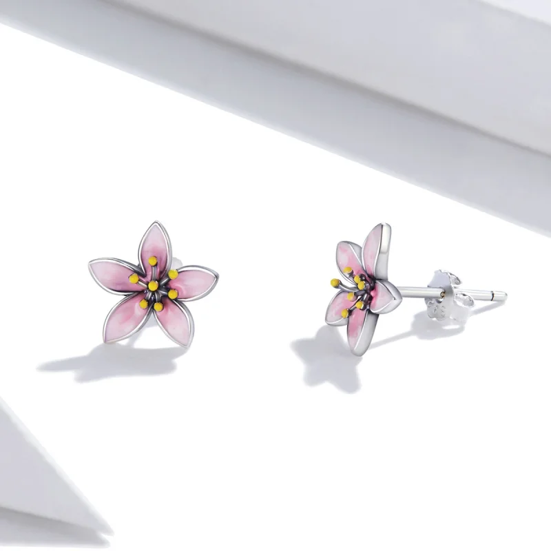 (image for) Pandora Style Pink Sakura Stud Earrings - SCE1273 - View 3