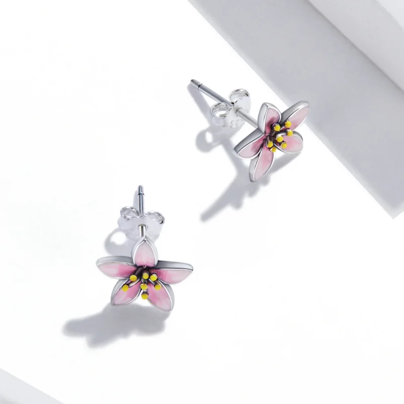 (image for) Pandora Style Pink Sakura Stud Earrings - SCE1273 - View 4