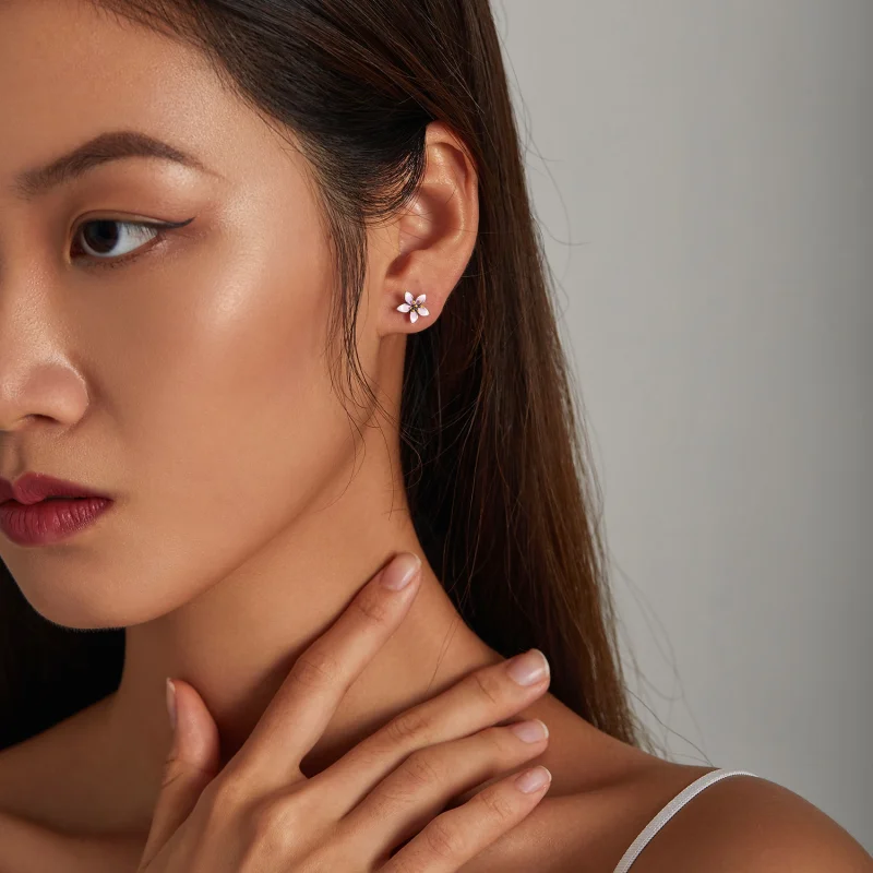 (image for) Pandora Style Pink Sakura Stud Earrings - SCE1273 - View 5