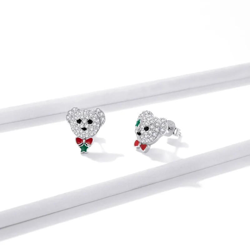 (image for) Pandora Style Playful Bear Stud Earrings - BSE437 - View 3