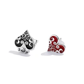 Pandora Style Poker Hearts Stud Earrings - SCE1378 Pandora Style Poker Hearts Stud Earrings - SCE1378