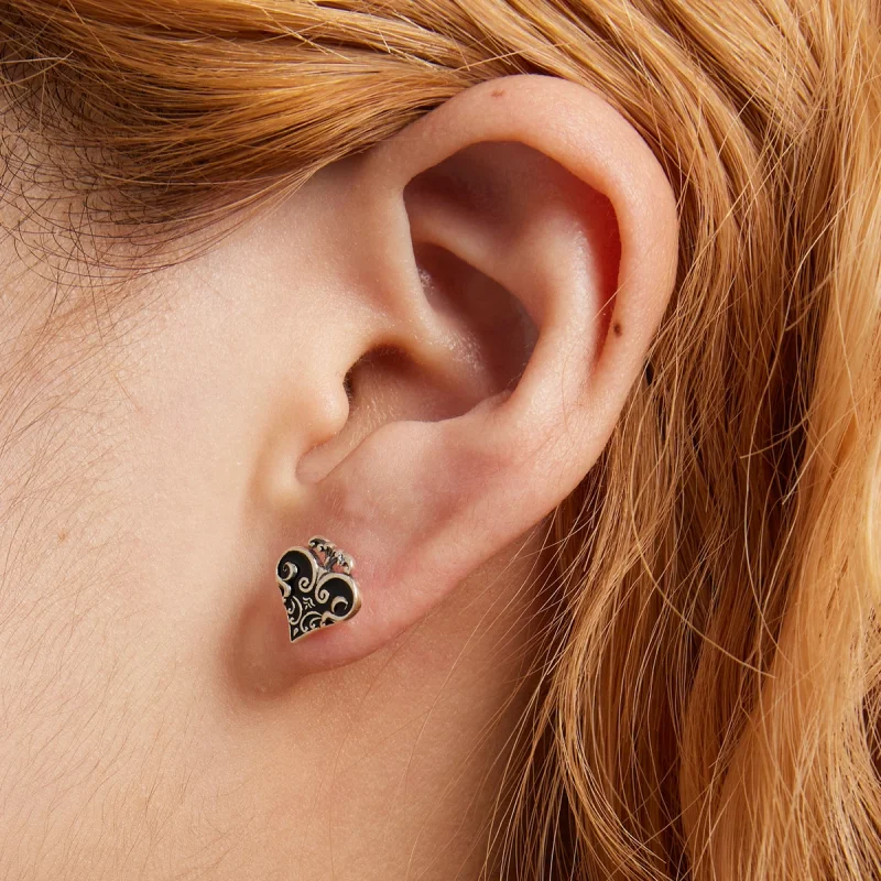 (image for) Pandora Style Poker Hearts Stud Earrings - SCE1378 - View 5