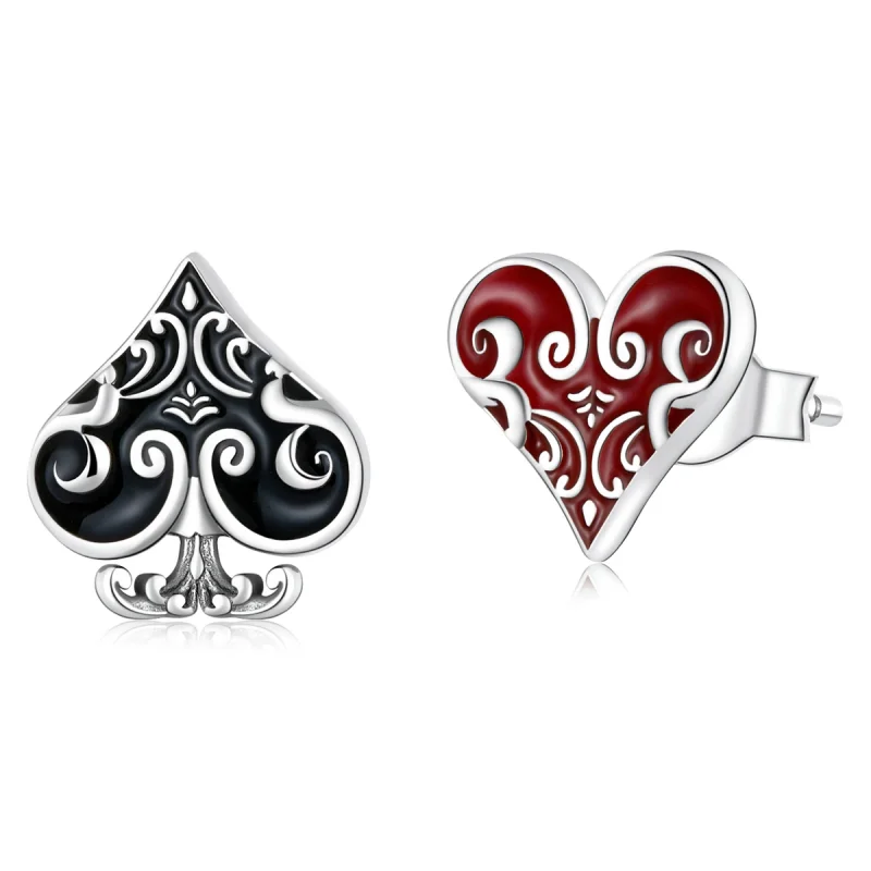 (image for) Pandora Style Poker Hearts Stud Earrings - SCE1378 - Product Image
