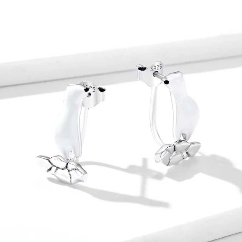 (image for) Pandora Style Polar Bear On Cracked Ice Stud Earrings - BSE347 - View 2