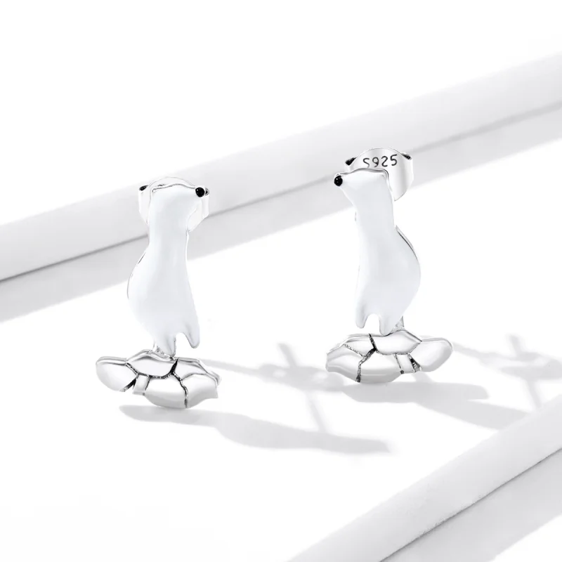 (image for) Pandora Style Polar Bear On Cracked Ice Stud Earrings - BSE347 - View 3