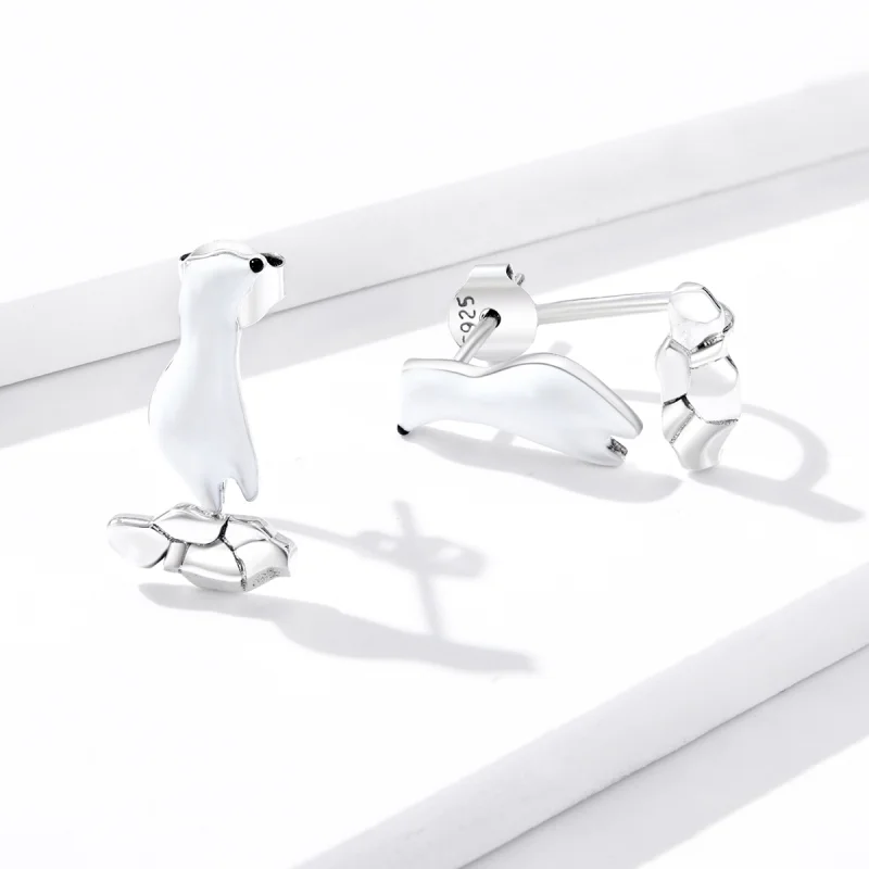 (image for) Pandora Style Polar Bear On Cracked Ice Stud Earrings - BSE347 - View 4