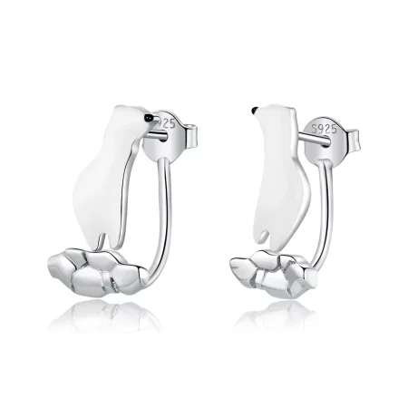 Pandora Style Polar Bear On Cracked Ice Stud Earrings - BSE347 Pandora Style Polar Bear On Cracked Ice Stud Earrings - BSE347