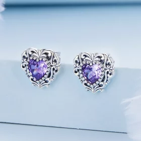 Pandora Style Purple Zircon Heart Stud Earrings - BSE695 Pandora Style Purple Zircon Heart Stud Earrings - BSE695