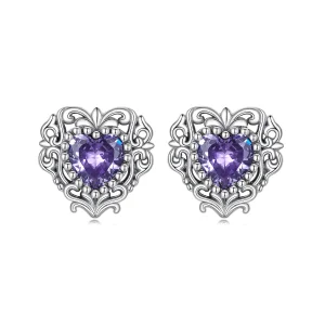 (image for) Pandora Style Purple Zircon Heart Stud Earrings - BSE695