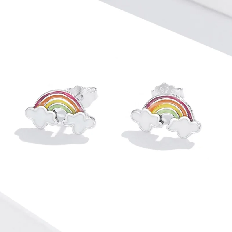 (image for) Pandora Style Rainbow Clouds Stud Earrings - SCE1339 - View 2