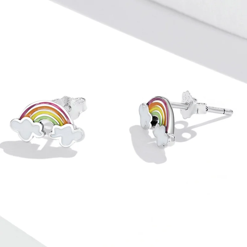 (image for) Pandora Style Rainbow Clouds Stud Earrings - SCE1339 - View 3