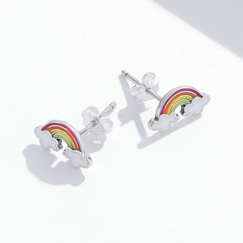 (image for) Pandora Style Rainbow Clouds Stud Earrings - SCE1339 - View 4