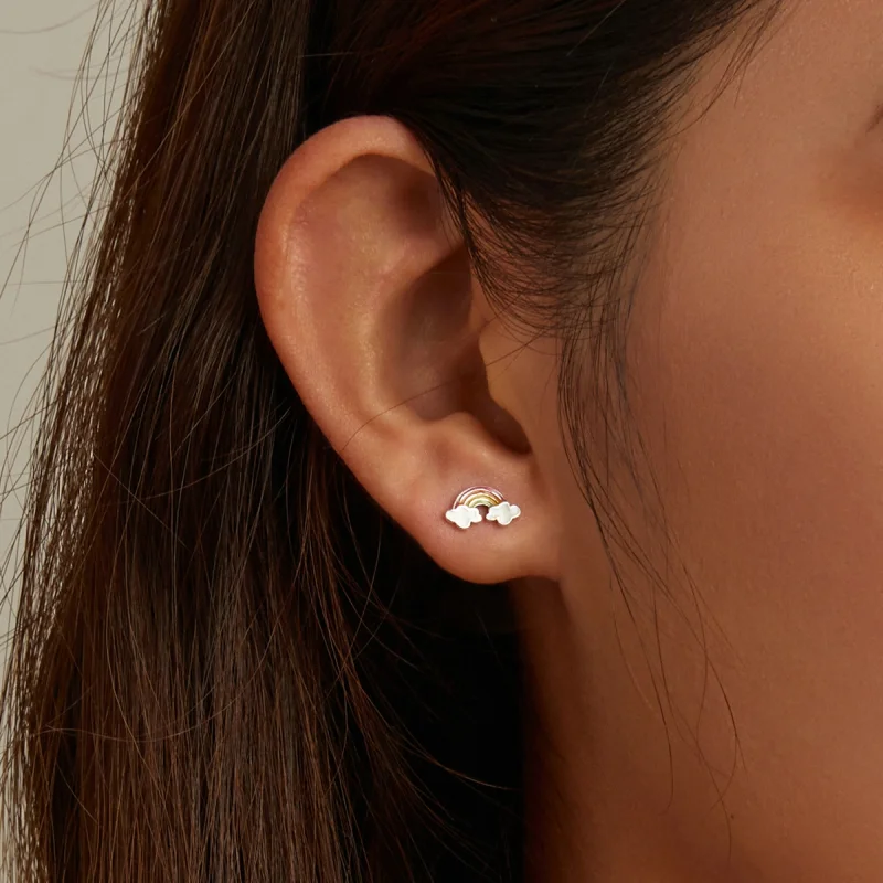 (image for) Pandora Style Rainbow Clouds Stud Earrings - SCE1339 - View 6