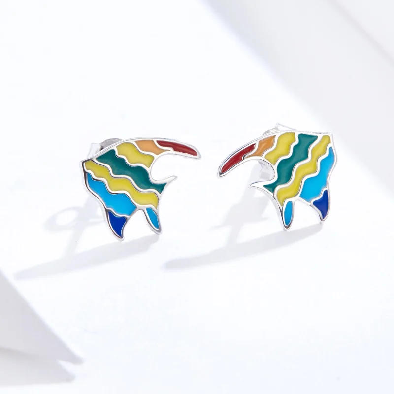 (image for) Pandora Style Rainbow Fish Stud Earrings - SCE824 - View 2