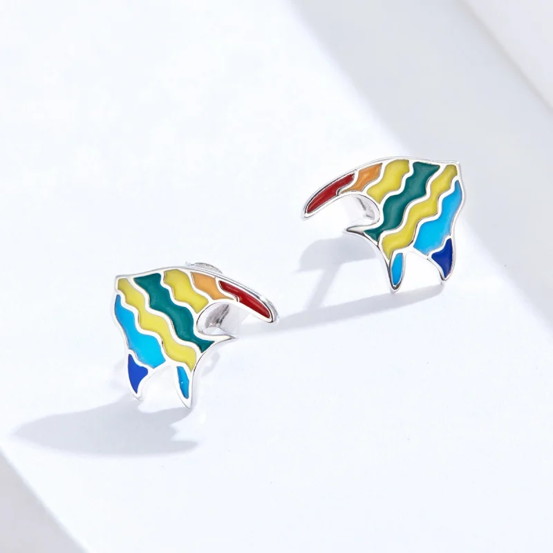 (image for) Pandora Style Rainbow Fish Stud Earrings - SCE824 - View 4