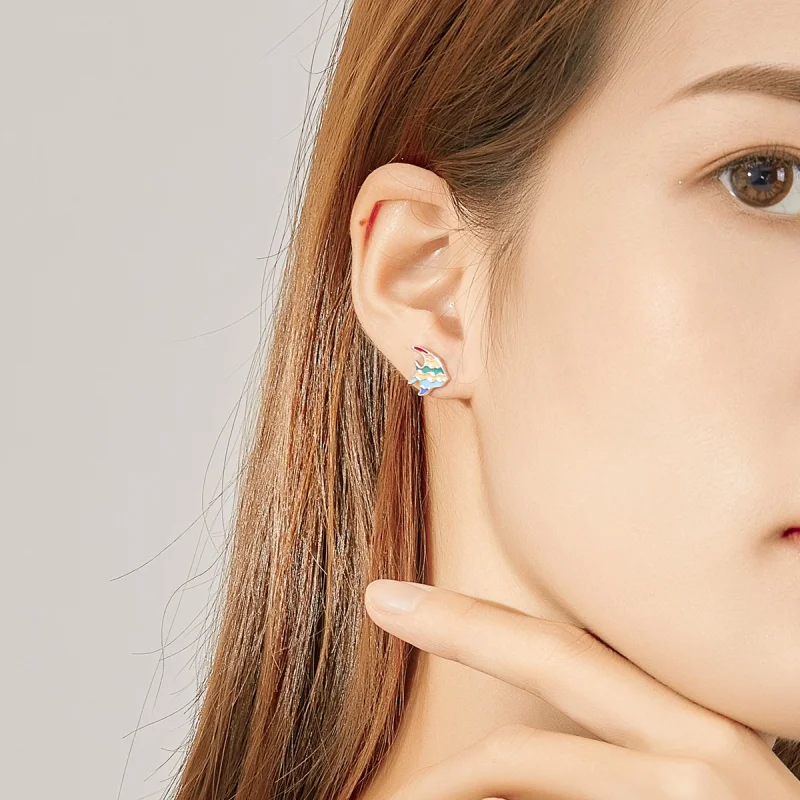 (image for) Pandora Style Rainbow Fish Stud Earrings - SCE824 - View 5