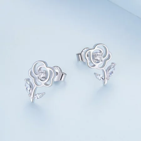 Pandora Style Roses Stud Earrings - BSE714