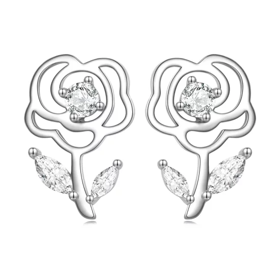 Pandora Style Roses Stud Earrings - BSE714