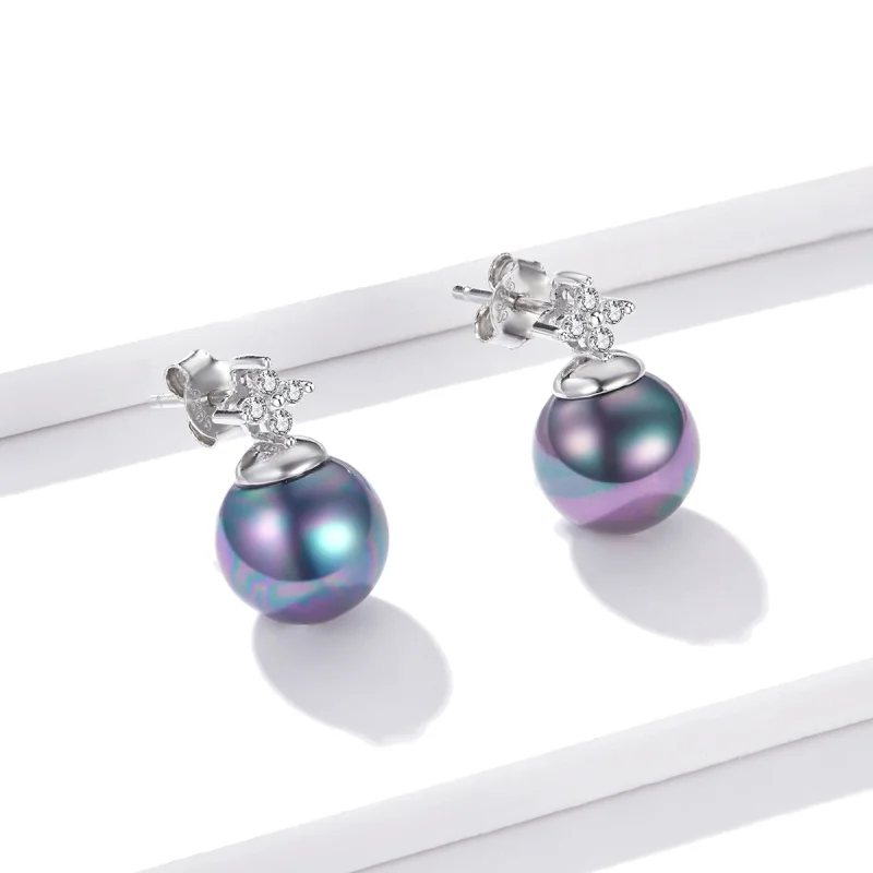(image for) Pandora Style Shiny Beads Stud Earrings - BSE498 - View 3